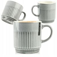 CERAMICZNY KUBEK NA KAWĘ HERBATĘ CIEMNY SZARY ZDOBIONY 440 ML NA PREZENT