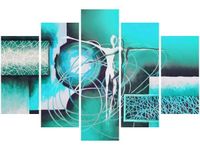 100CM 150CM OBRAZ 5 ELEM TAŃCZĄCE POSTACIE NIEBIESKIM ŚCIENNY