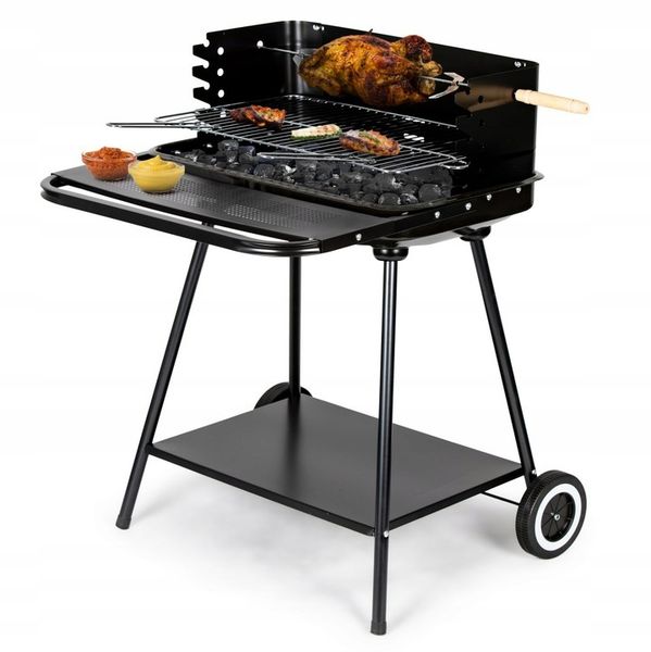 Grill ogrodowy z rożnem i regulacją rusztu + dwie duże półki zdjęcie 3