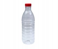 Butelki plastikowe RPET 1000 ml 38mm okrągłe z czerwoną nakrętką - 45 szt.