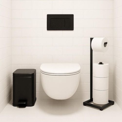 Zestaw łazienkowy stojak z uchwytem  na papier kosz na śmieci 3L czarny mat na Arena.pl