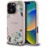 Etui Guess Grained Printed Flower Pattern MagSafe do iPhone 16 Pro różowy