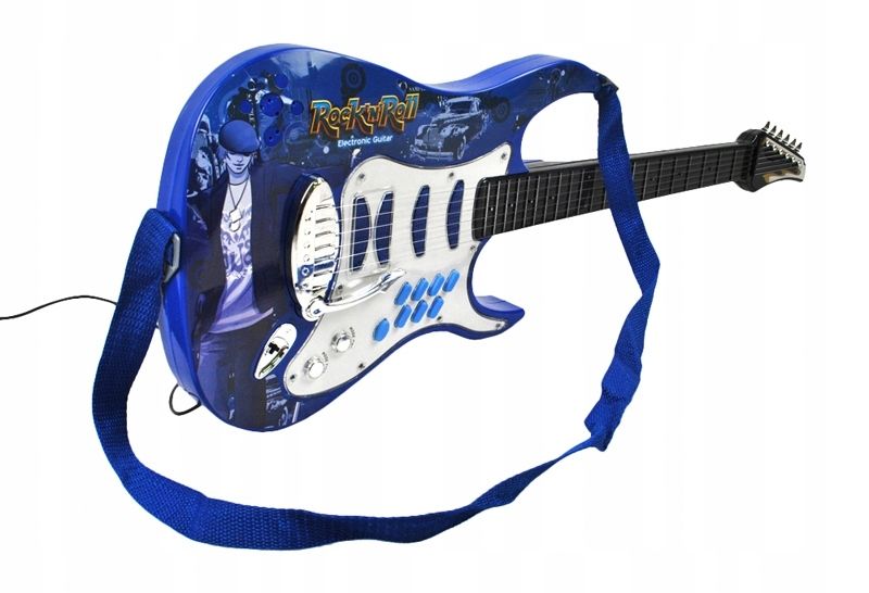 DUŻA GITARA ELEKTRYCZNA DLA DZIECI MIKROFON piecyk STATYW WZMACNIACZ NIEBIE zdjęcie 4