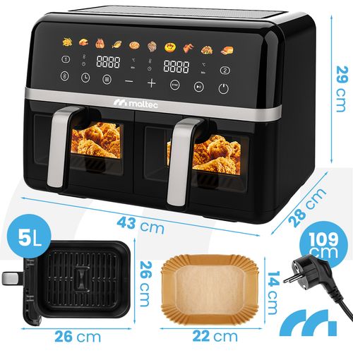 Frytkownica Beztłuszczowa 10L Air Fryer Frytownica Dwukomorowa Duża 2800W na Arena.pl