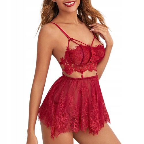 ZMYSŁOWY KORONKOWY KOMPLET BIELIZNA DAMSKA SEKSOWNA KOSZULKA WALENTYNKI na Arena.pl