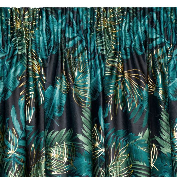 Zasłona gotowa na taśmie DAVOS 140x270 czarno zielona liście monstery zdjęcie 5