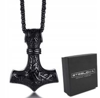 DUŻY MŁOT THORA CZARNY VIKINGOWIE + ŁAŃCUSZEK STAL