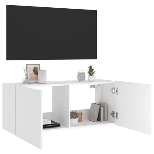 Ścienna szafka TV z LED, biała, 100x35x41 cm na Arena.pl