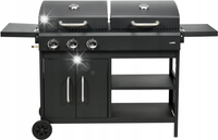 GRILL PODWÓJNY WĘGLOWO GAZOWY OGRODOWY 2+1 8,4KW STALOWY RUSZT + POKROWIEC