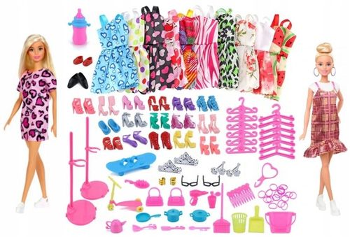 ZESTAW UBRANKA DLA LALEK SUKIENKI AKCESORIA 85 ELEMENTÓW KOMPLET XXL na Arena.pl