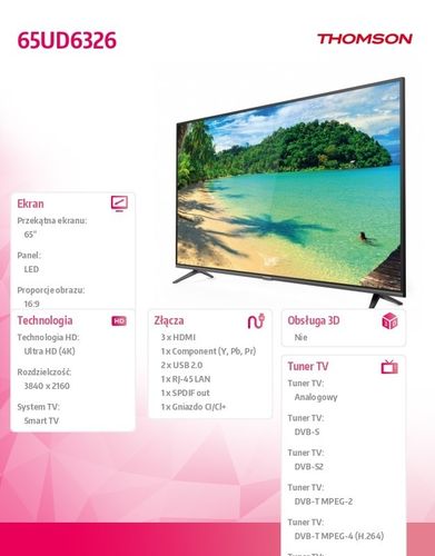 Thomson Telewizor 4K 65  65UD6326 na Arena.pl