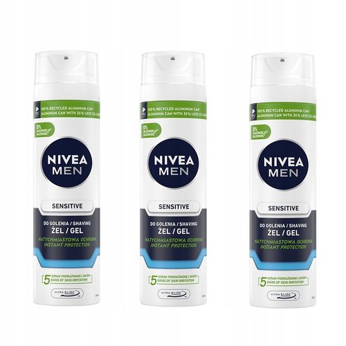 NIVEA MEN Sensitive Żel do golenia łagodzący delikatny 200ml x 3 szt na Arena.pl