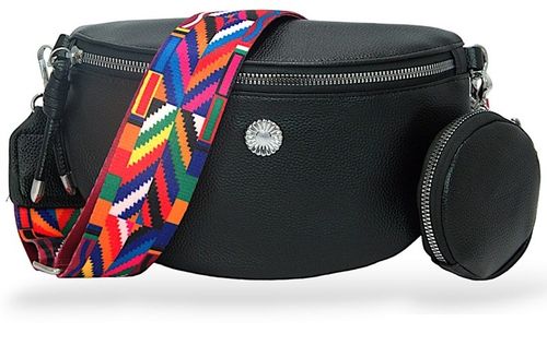 NERKA CZARNA SASZETKA DAMSKA POJEMNA SZEROKI KOLOROWY PASEK SKÓRA EKO na Arena.pl