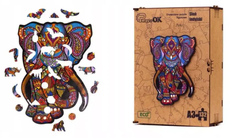 Puzzle drewniane 132 elementy. Słoń Indyjski zdjęcie 1