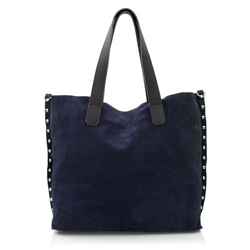 VERA PELLE torebka damska zamszowa shopper z ćwiekami V407 granatowa na Arena.pl