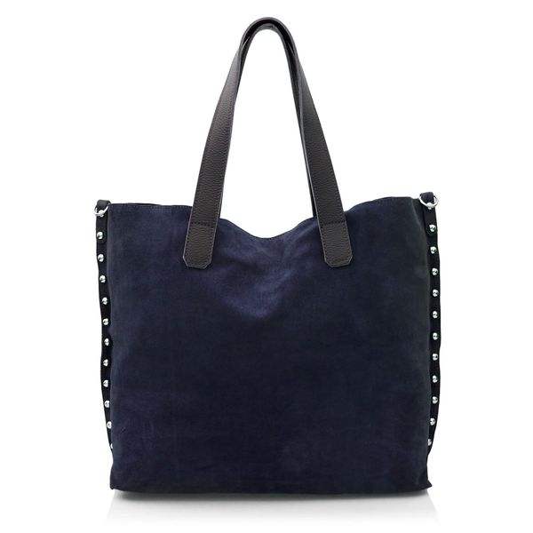 VERA PELLE torebka damska zamszowa shopper z ćwiekami V407 granatowa zdjęcie 1