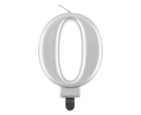 ŚWIECZKA URODZINOWA CYFERKA 0 METALIK SREBRNA 8CM GODAN