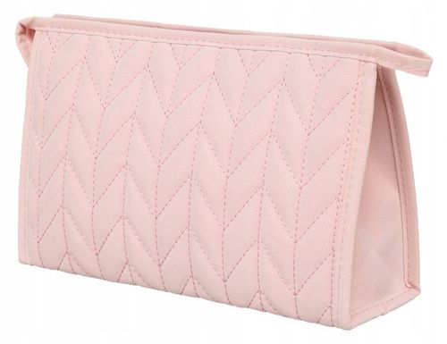 różowa kosmetyczka damska ze skóry ekologicznej z przeszywanym wzorem na Arena.pl