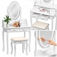 TOALETKA KOSMETYCZNA Z LUSTREM I OŚWIETLENIEM 3 KOLOR LED + TABORET SZUFLAD