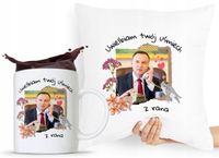 Zestaw Poduszka + Kubek Prezent Andrzej Duda Pis Z Nadrukiem Ze Zdjęciem
