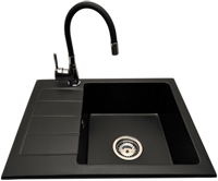 Zlewozmywak jednokomorowy z ociekaczem ADAL czarny z lewym ociekaczem + bateria flex LAVO