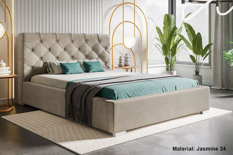 Łóżko tapicerowane LUX11 120x200 ze stelażem i pojemnikiem kryształki zdjęcie 5