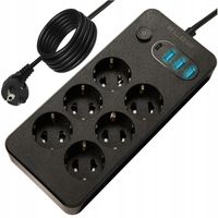 PRZEDŁUŻACZ LISTWA ZASILAJĄCA WŁĄCZNIK 3x USB 6 GNIAZD 5m TYP-C ŁADOWARKA