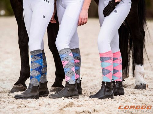 Letnie skarpety do jazdy konno podkolanówki bawełniane w romby COMODO na Arena.pl
