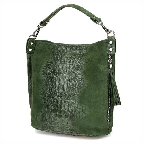 VERA PELLE torebka zamszowa worek kroko z paskiem na ramię V476 j.szara na Arena.pl