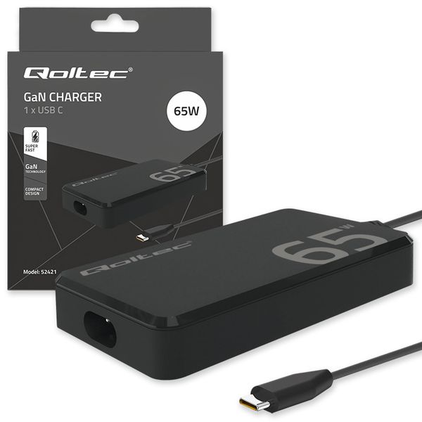 Qoltec Ładowarka GaN 65W USB-C PD do Laptopa MacBook zdjęcie 10