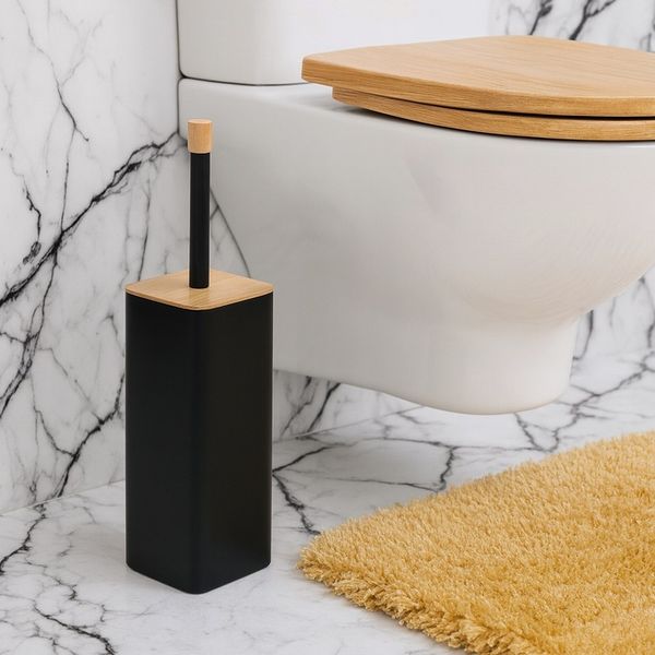 Szczotka do WC toalety czarna łazienkowa toaletowa bambus zamknieta YOKA zdjęcie 4