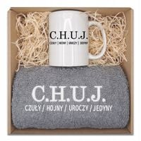 KUBEK i RĘCZNIK z HAFTEM na WALENTYNKI DLA MĘŻA, KOLEGI, CHŁOPAKA, C.H.U.J.