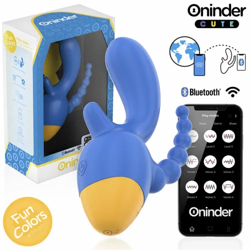 oninder cute triple vibrator z aplikacją - 9 trybow, usb, niebiesko-żołty na Arena.pl
