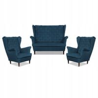 Zestaw wypoczynkowy Carol sofa fotele paski Family Meble granatowy