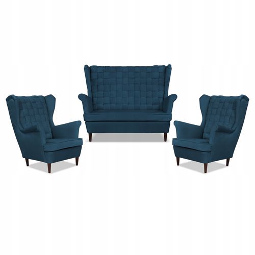 Zestaw wypoczynkowy Carol sofa fotele paski Family Meble granatowy na Arena.pl