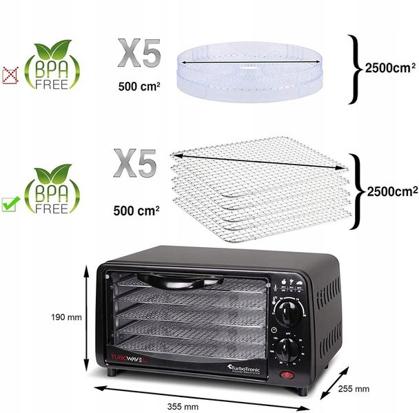 Suszarka do grzybów warzyw owoców TurboTronic DEHYDRATOR 350W poj. 9L zdjęcie 9
