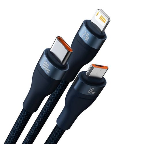 kabel usb 3w1 baseus flash series, usb-c + micro usb + lightning, 100w na Arena.pl