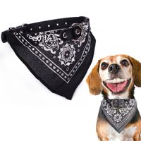 Skórzana czarna obroża dla psa kota regulowana z bandamką wygodna opaska M