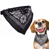 Skórzana czarna obroża dla psa kota regulowana z bandamką wygodna opaska M