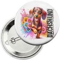 Przypinka z agrafką 59mm - PIES PIESEK RASA JAMNIK DACHSHUND HOT DOG