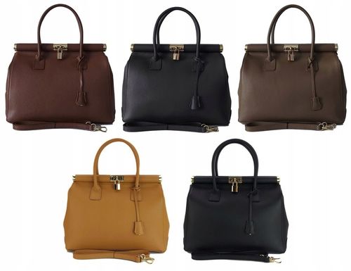 Duża włoska torba A4 skóra kufer kłódka Czarna na Arena.pl