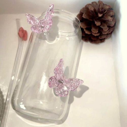 szklanka wysoka ze słomką, motylki róż 500 ml, 1 szt- szk163 na Arena.pl