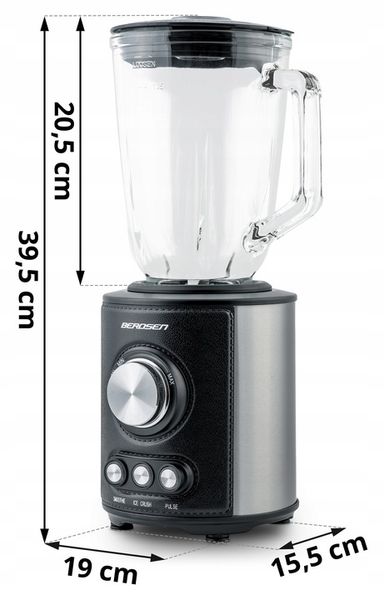 DUŻY BLENDER KIELICHOWY SZKLANY BERDSEN 800W CZARNY 1,5L zdjęcie 2