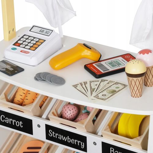 DREWNIANY STRAGAN TEATRZYK MINI MARKET SKLEP WARZYWNIAK Z AKCESORIAMI na Arena.pl