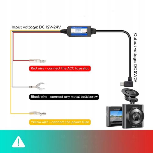 Zestaw Przewodów Do Kamery Samochodowej Micro USB TYP KABEL ACC, BATT ,GND na Arena.pl
