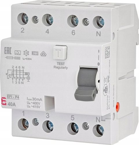 WYŁĄCZNIK RÓŻNICOWOPRĄDOWY 4P 40A typ A 30mA 6kA ETI EFI6-P4 002061662 na Arena.pl