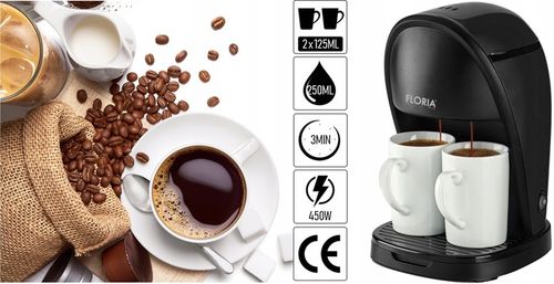 EKSPRES PRZELEWOWY DO KAWY CZARNY TURYSTYCZNY 450W KUBKI 2X125ML na Arena.pl