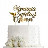 TOPPER dekoracja na tort KOMUNIA Sw. GOŁĄB + IMIĘ