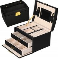 KUFEREK SZKATUŁKA NA BIŻUTERIĘ ELEGANCKI ORGANIZER PREZENT CZARNY