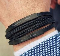 Bransoletka skórzana PODWÓJNA dzień OJCA dla TATY SYNA z GRAWEREM prezent